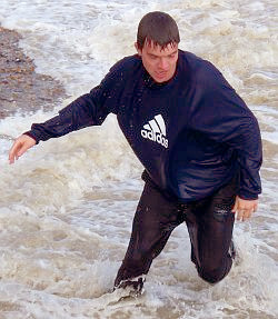 beach running in wet clothes